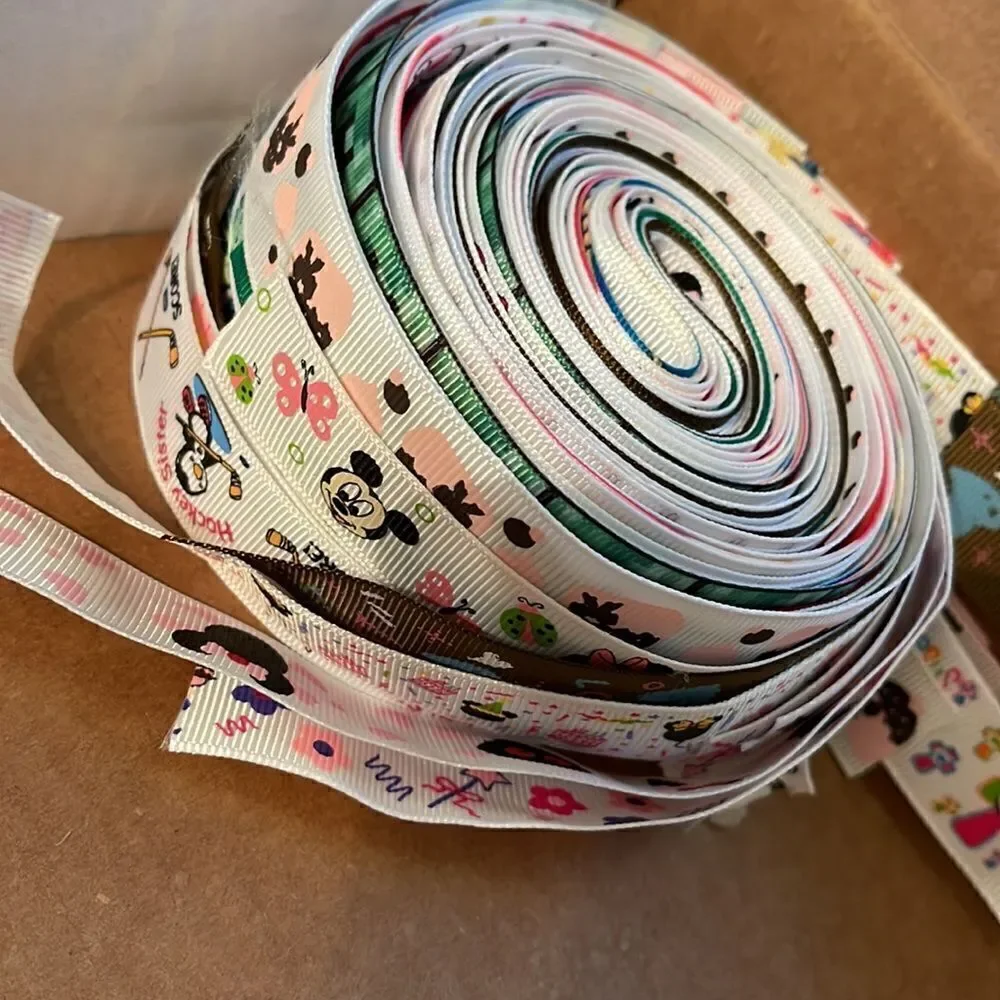 20 yards of 1-yard cut random ribbons NEW printed grosgrain 7/8” 1” bows variety